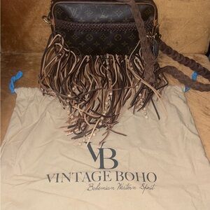 Vintage Boho Brown Crossbody Bag with Fringe - Never used